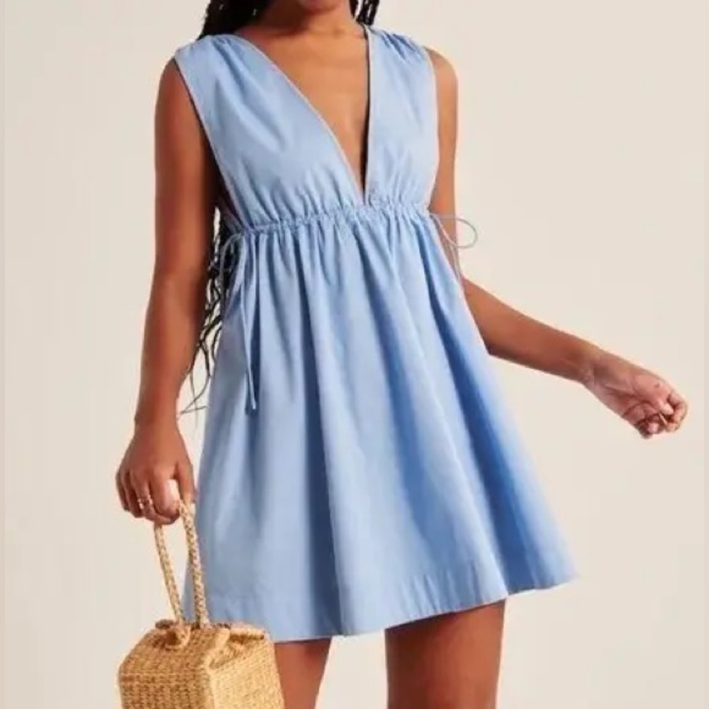 nwt abercrombie and fitch babydoll plunge neck blue dress with ties sz xxsp